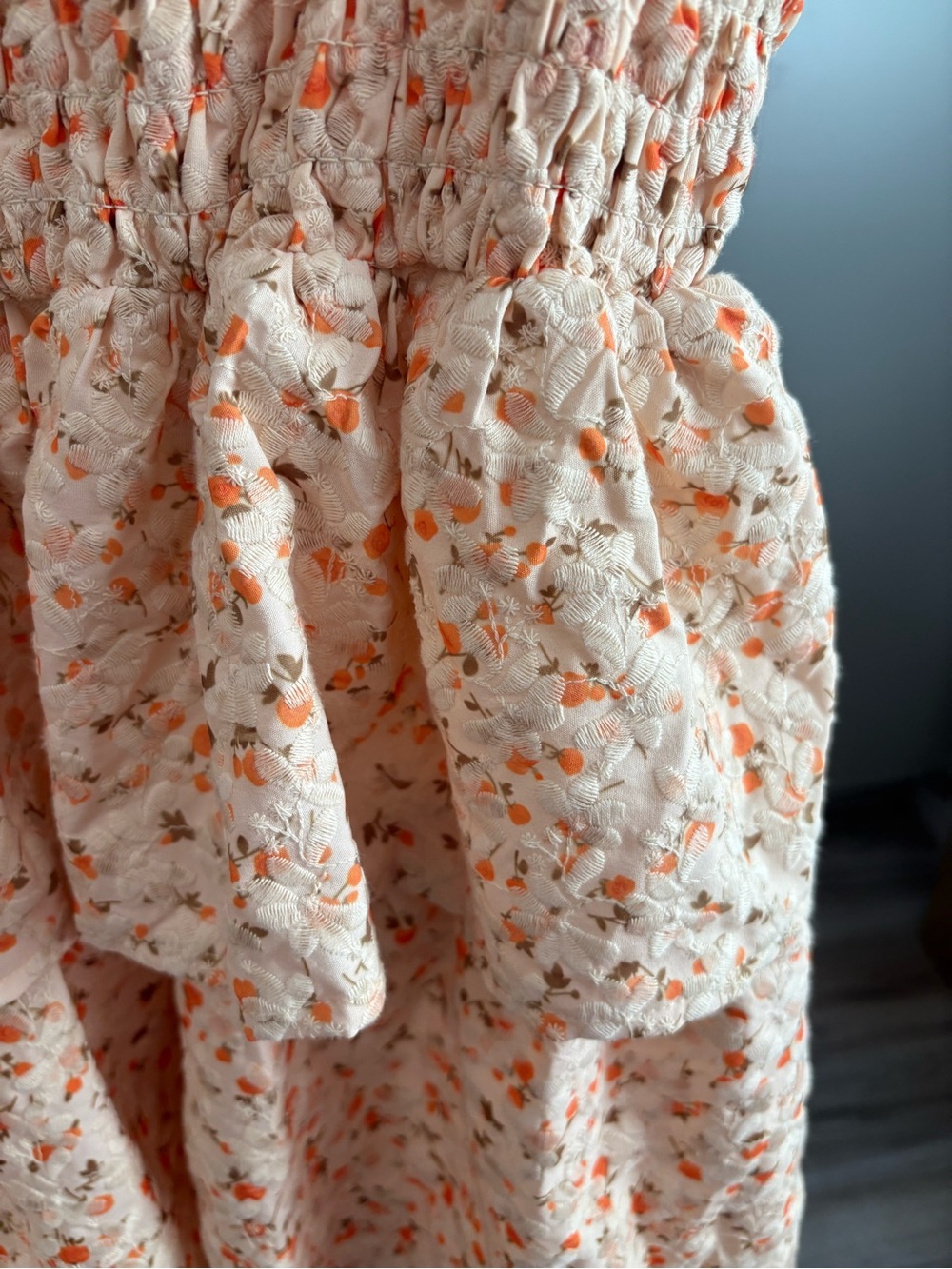 Just Me Peach Floral Tiered Maxi Dress with Tie Straps - Picture 5 of 5